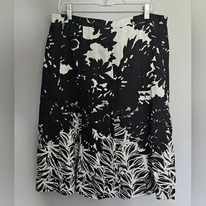 Classic Coldwater Creek A Line Linen Skirt Black White Floral Women's Size XL 16